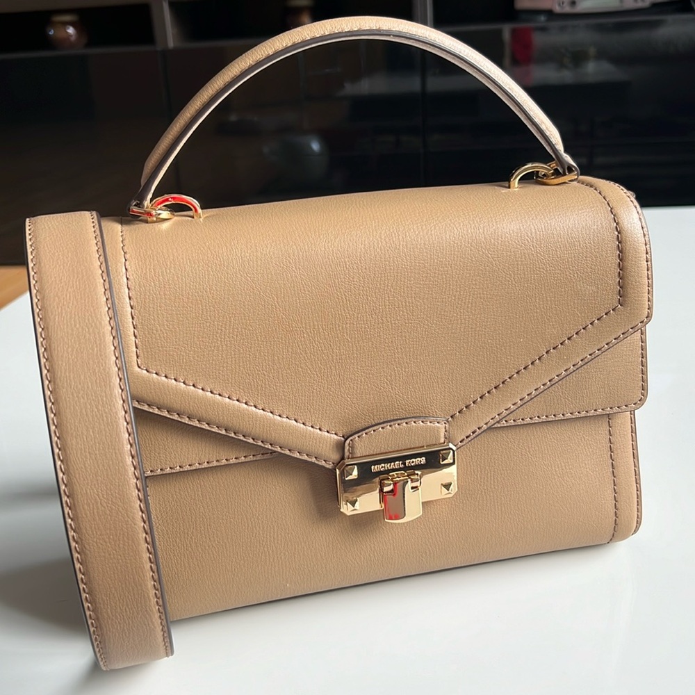 Michael Kors Kinsley Medium Top Handle Satchel shoulder/crossbody bag Dark Khaki